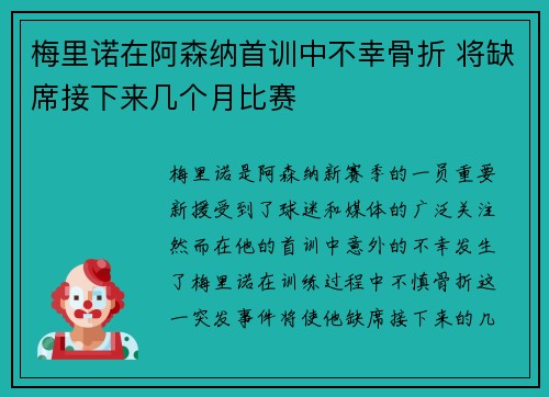 梅里诺在阿森纳首训中不幸骨折 将缺席接下来几个月比赛